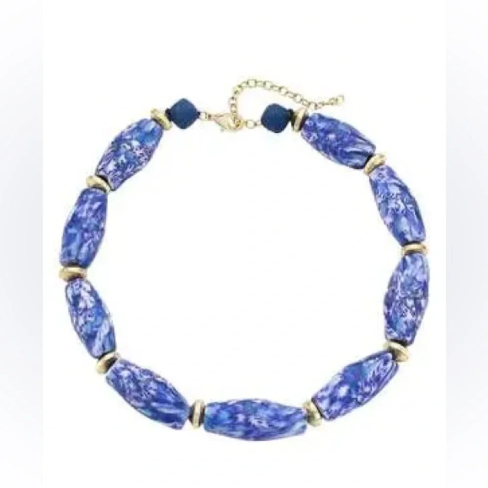 Akola Marbled Glass & Raffia Statement Choker Necklace - Picture 2 of 6